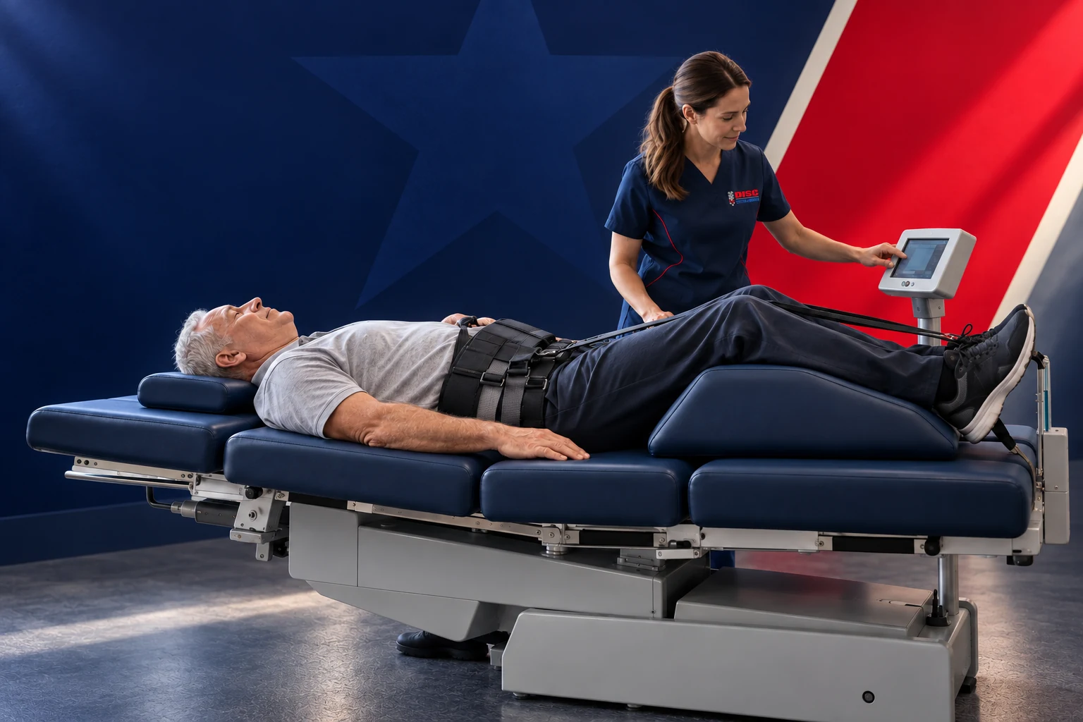 Illustrative spinal decompression treatment with a clinician